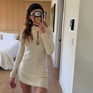 Neiman Marcus Cream Long Sleeve Dress